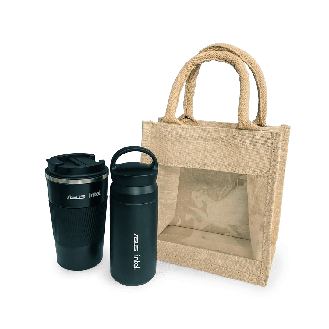 Intel drink bottle and mug set